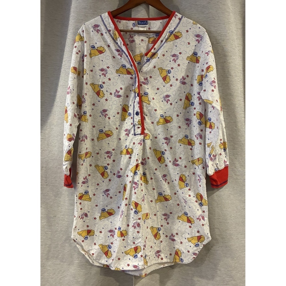 Vintage Disney Winnie the Pooh Plaid Flannel Nightgown Women's M Long Sleeve 90s - Picture 1 of 7